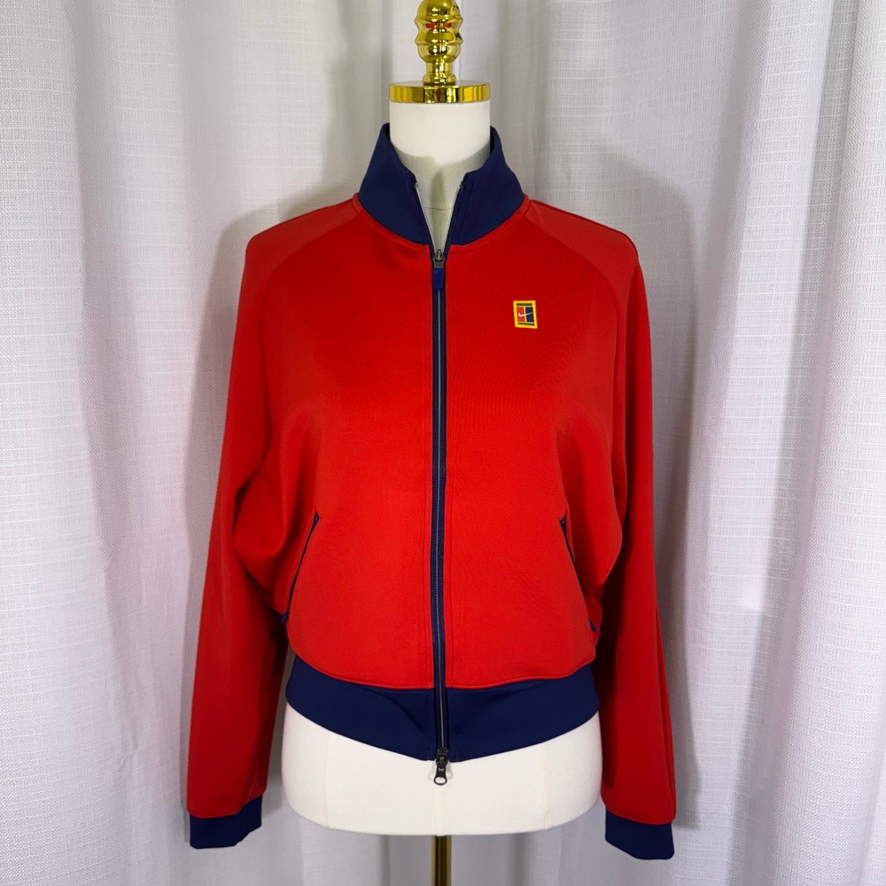 Nike Court Heritage Tennis Jacket Full Zip Womens Medium Red Navy Sporty Preppy